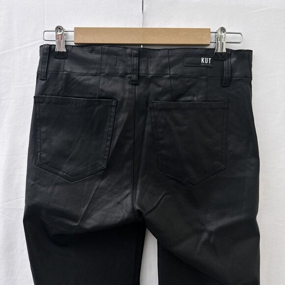 Kut From The Kloth‎ Reese Zip Ankle Straight Leg Black Waxed Coated Pants Women - Picture 4 of 12